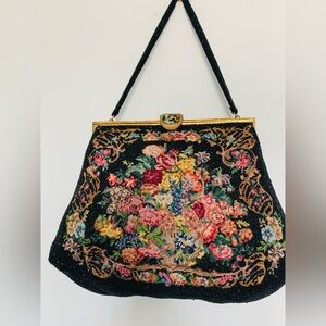 Rare Beaded Embroidered Flowers Evening  Purse Clutch Handbag by Delill